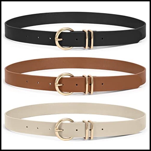 3 Pack Women\'s Leather Belts with Gold Buckle for Jeans Dresses main image 4